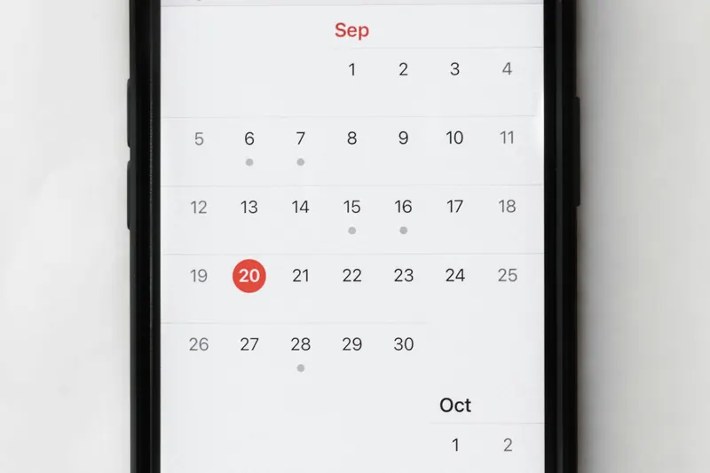 Phone calendar app showing September with the 20th highlighted in red